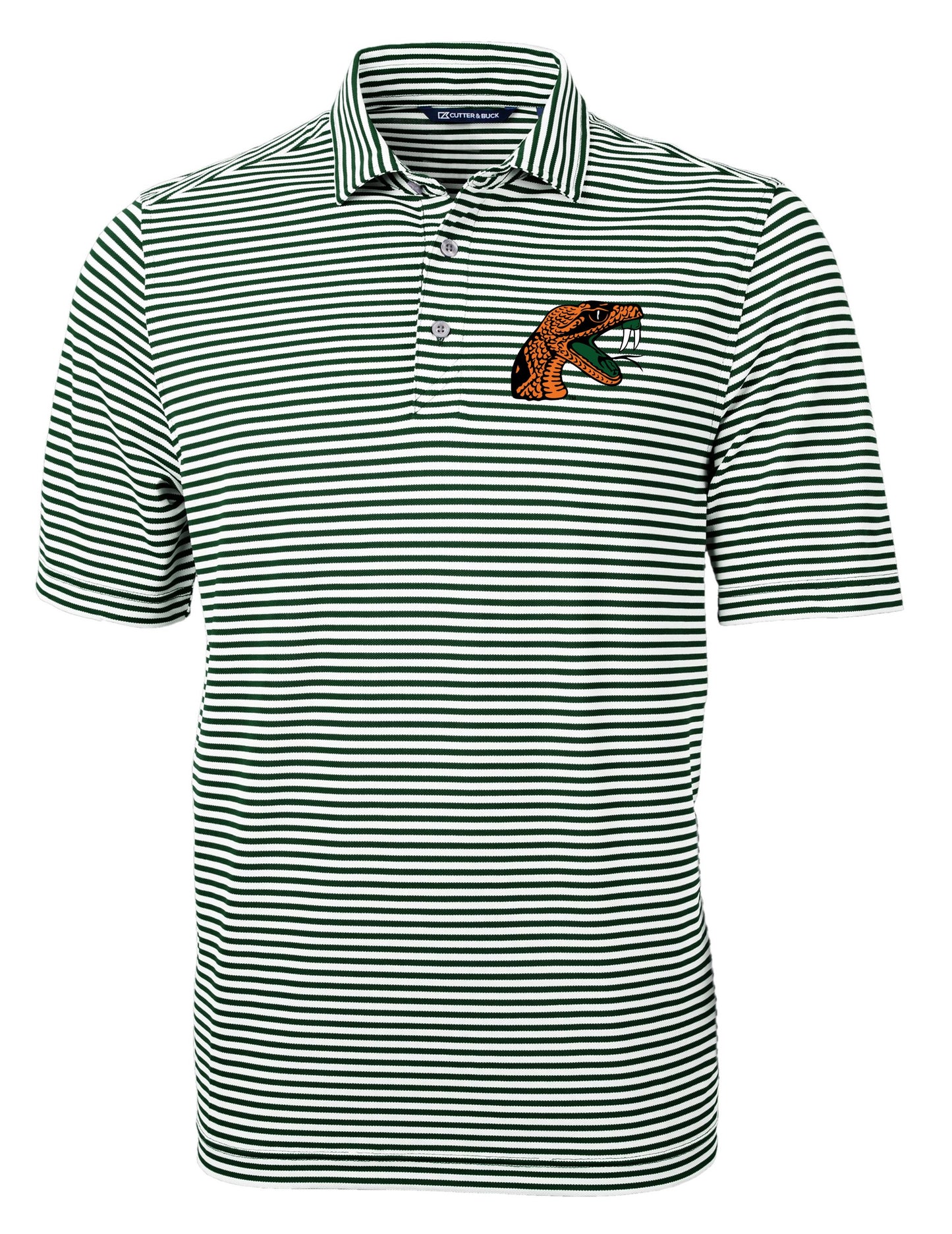 FAMU Rattler Cutter & Buck Premium Virtue Eco Stripe Golf Polo (FAMU Rattler Logo)