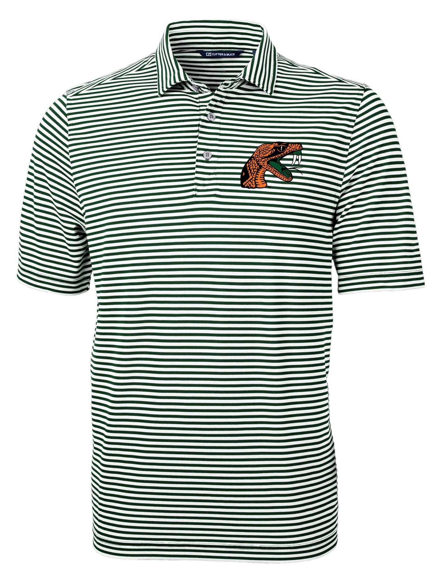 FAMU Rattler Cutter & Buck Premium Virtue Eco Stripe Golf Polo (FAMU Rattler Logo)