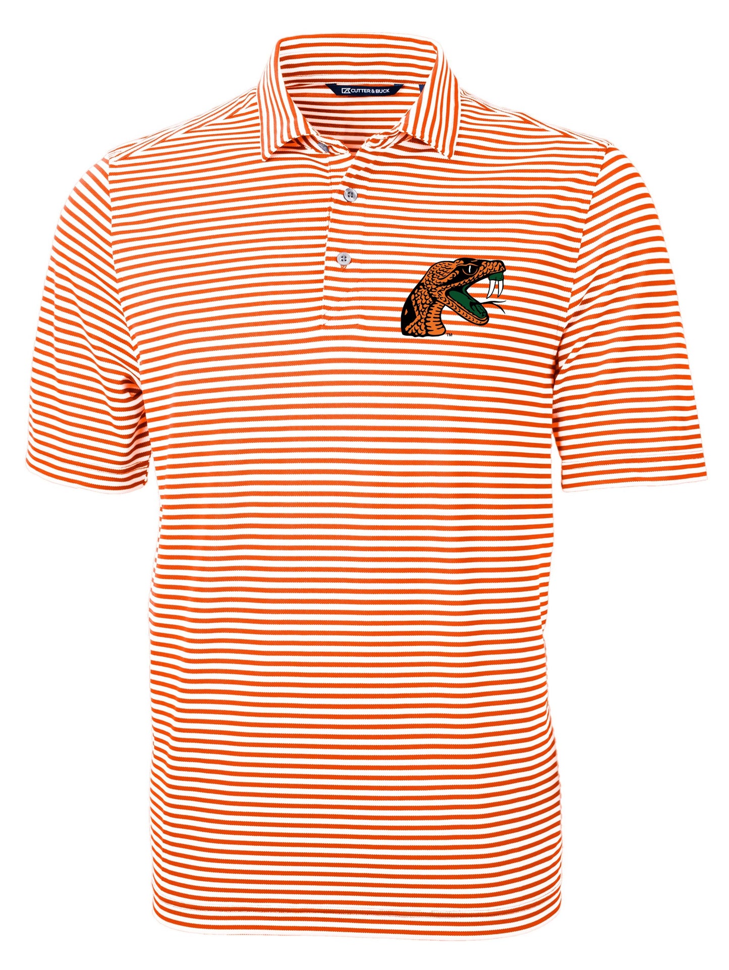 FAMU Rattler Cutter & Buck Premium Virtue Eco Stripe Golf Polo (FAMU Rattler Logo)