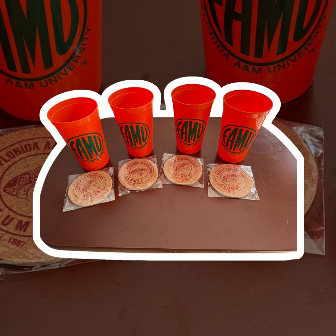 FAMU 22 Ounce Orange Stadium Cup / Coaster Combo (4 Pack)