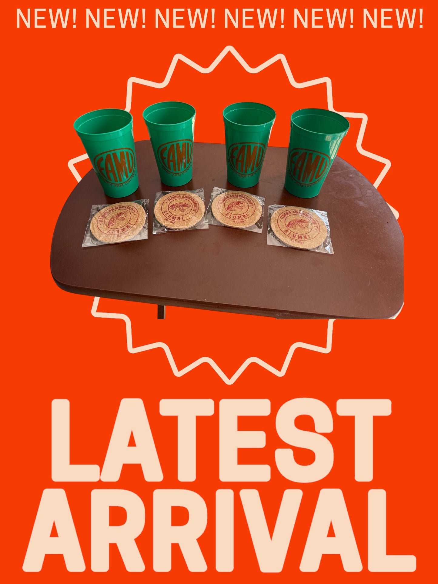 FAMU 22 Ounce Orange Stadium Cup / Coaster Combo (4 Pack)