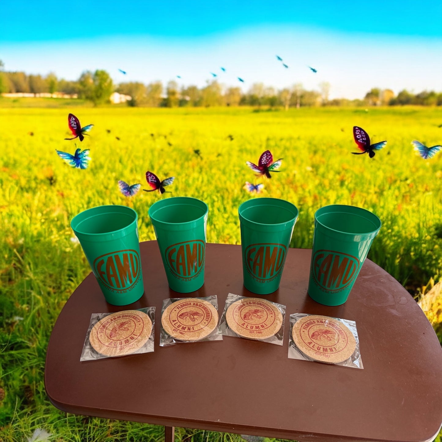 FAMU 22 Ounce Orange Stadium Cup / Coaster Combo (4 Pack)