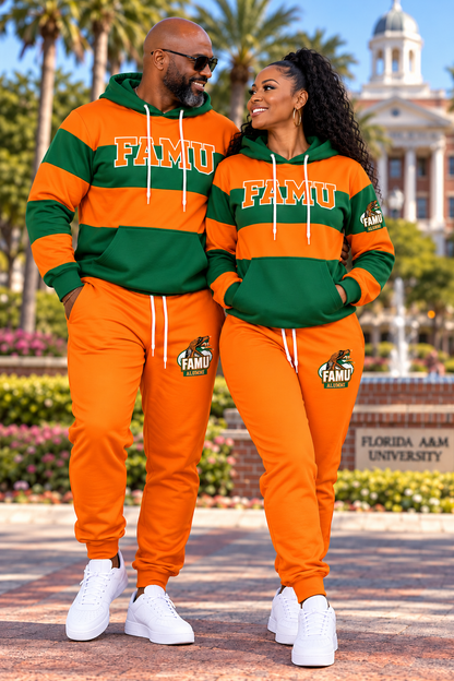 FAMU Rugby Striped Hoodie/Jogger Set (Unisex) - Pre Order Pricing