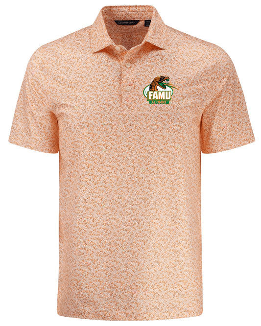 FAMU Cutter & Buck Pike Fern Print Mens Polo (PSA-Rattler Alumni Logo)