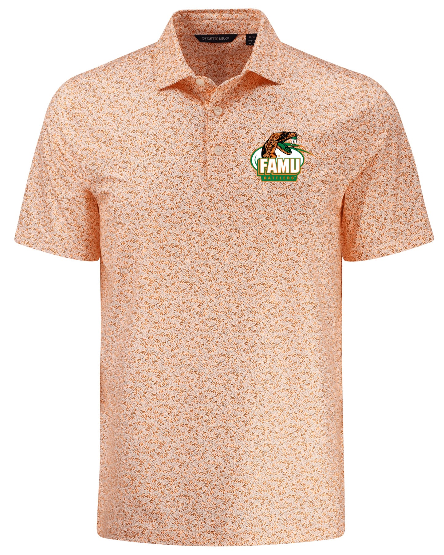 FAMU Cutter & Buck Pike Fern Print Mens Polo (PSA-Rattler Logo)
